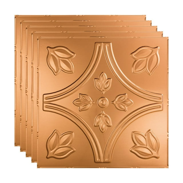 FASÄDE Traditional Style/Pattern 5 Decorative Vinyl 2ft x 2ft Lay in Ceiling Panel in Polished Copper (5 Pack)