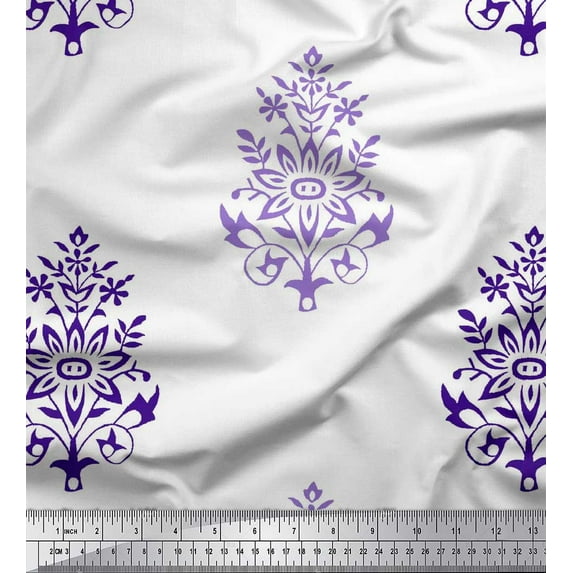 Soimoi Cotton Jersey Fabric Leaves & Floral Block Print Fabric by The Yard 58 Inch Wide