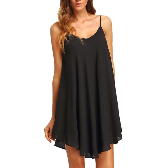 Chamllymers Chemises de Nuit pour Femmes en Chiffon Lingerie de Nuit Combinaisons Complètes Sans Manches Chemises de Nuit Robe de Pyjama Noire m