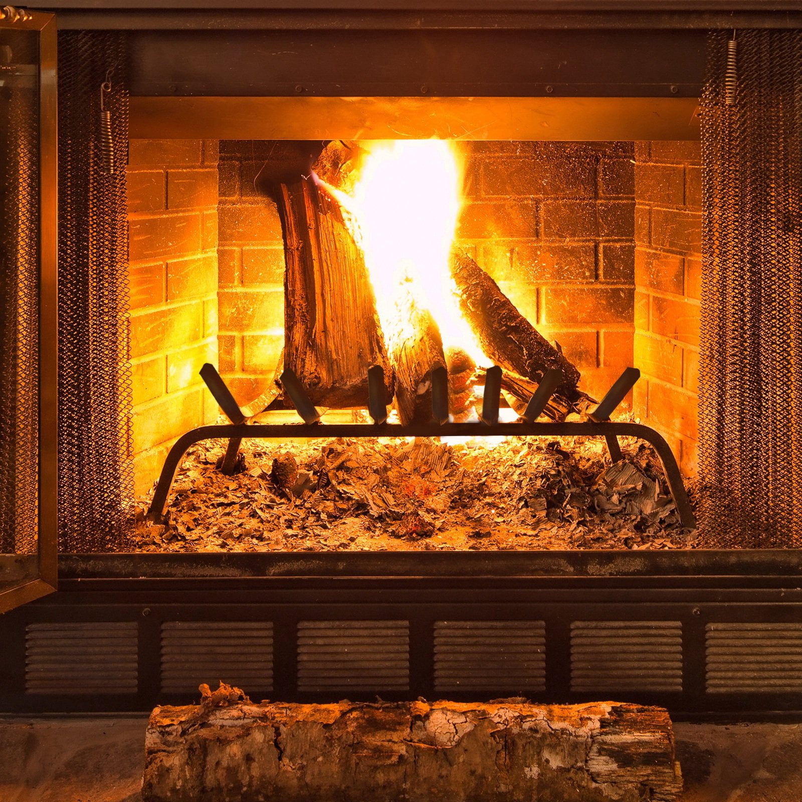 Solid AllSteel Fire Place Log Grate VShape 7Bar Ember Retainer