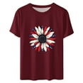 thumbnail image 3 of WREESH Women's 4th of July Sunflower T-Shirt Fashion Short Sleeve Blouse Crew Neck Summer Casual Style Wine, 3 of 4