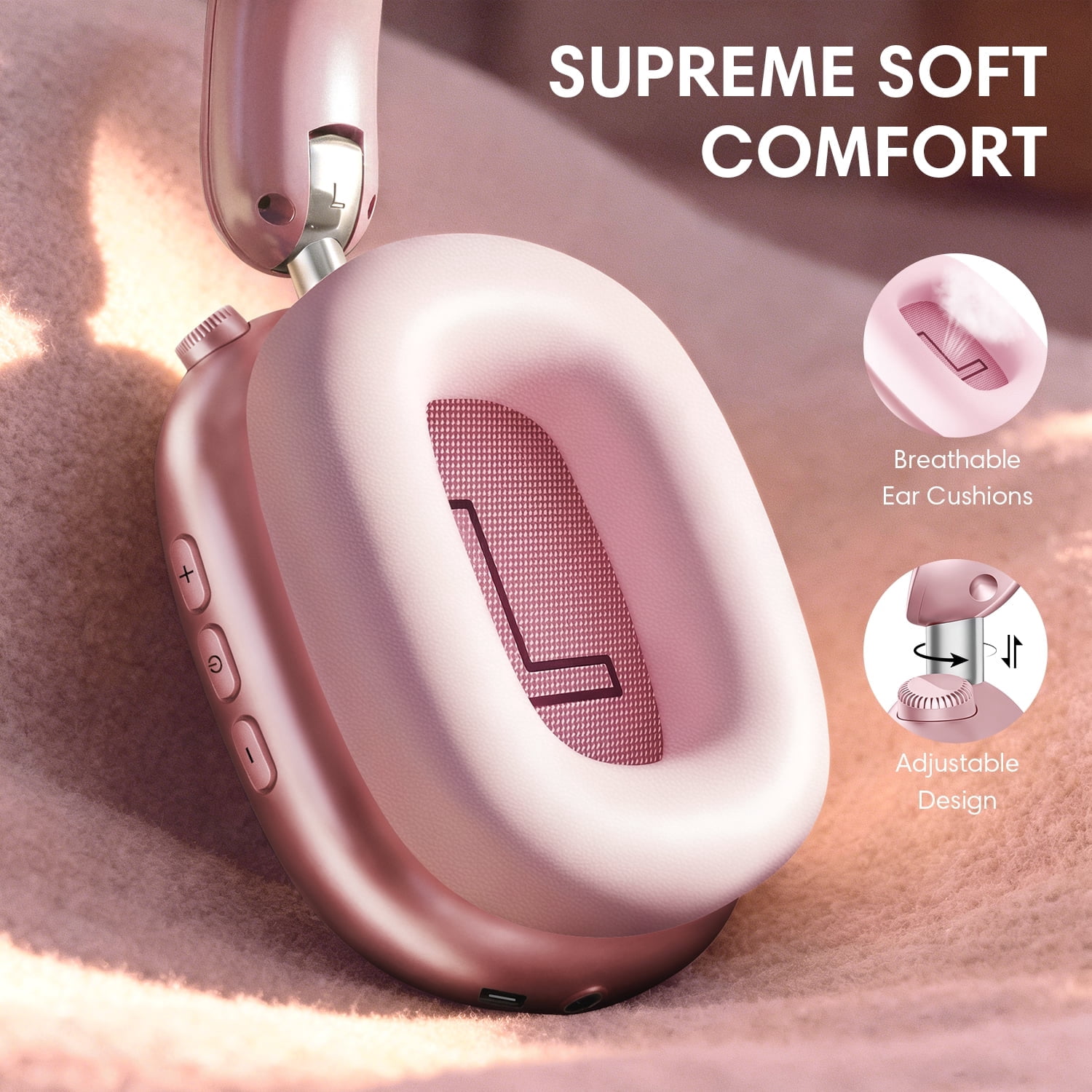 Mahipey Y02 Active Noise Cancelling Headphones,Bluetooth 5.4 Wireless Over Ear Headphones,60H Playtime,5 EQ Music Modes,Hi-Res Audio,Deep Bass,Foldable Lightweight for Travel Home Office,Pink