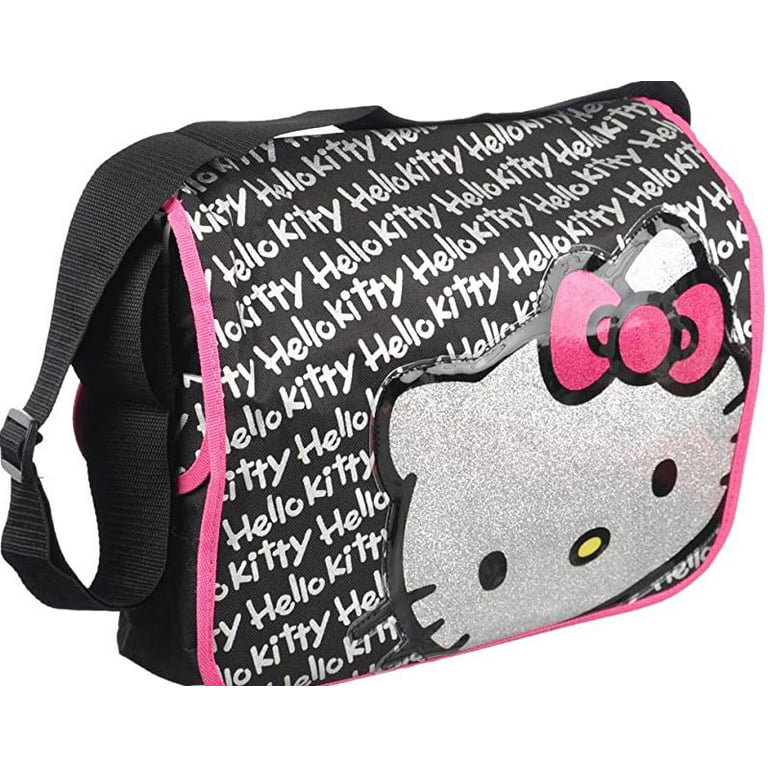 Hello Kitty Glitter Face Signature Black Messenger Bag