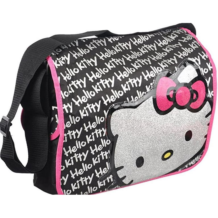 Hello Kitty Glitter Face Signature Black Messenger Bag 