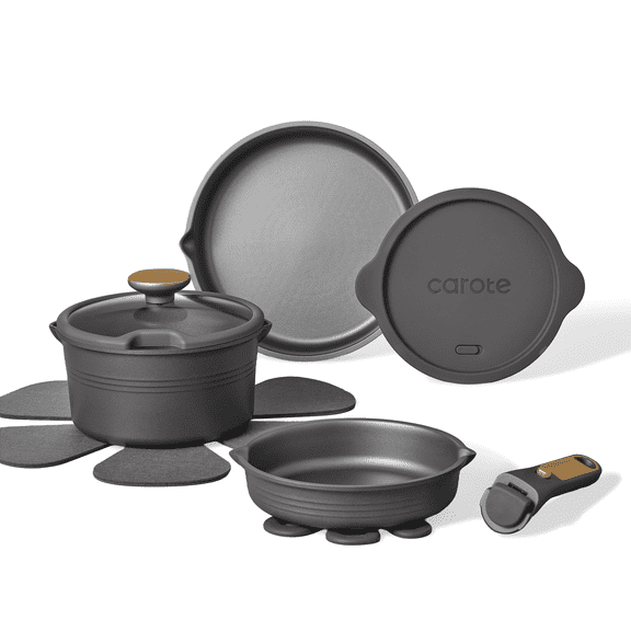 CAROTE 10-Piece Nonstick Pots and Pans Set, Kitchen Cookware Set with Detachable Handle, Induction Compatible, Dark Gray