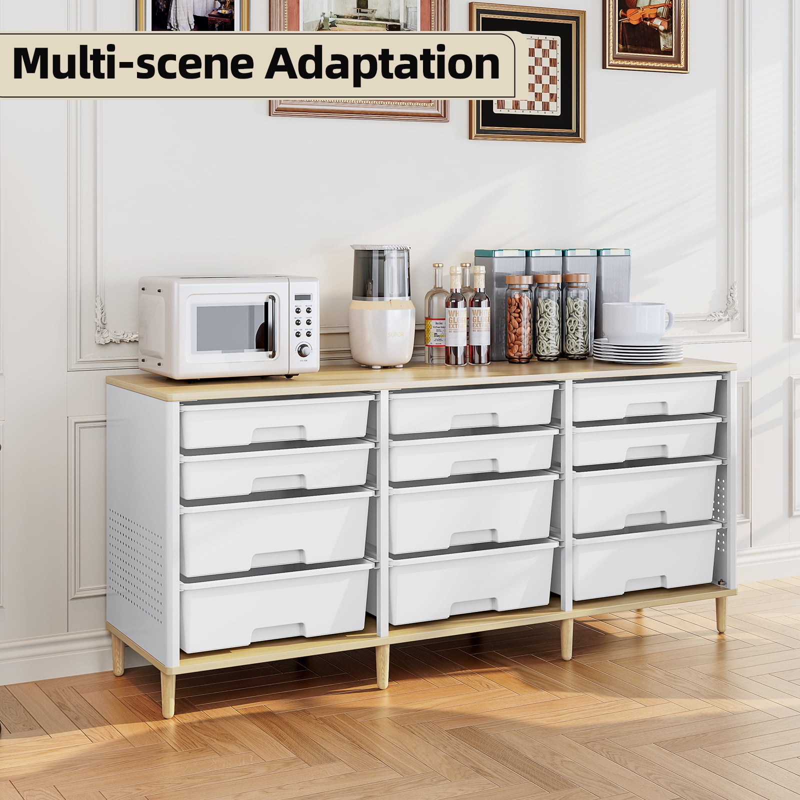 TOOLF Sideboard Storage Cabinet with 12 Drawers , for 32-45'' TV Stand , Fluted Modern Buffet Cabinet for Living Room, Bedroom , School