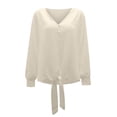 thumbnail image 5 of HAPIMO Discount Women's Autumn/Winter New Shirt Lace Patchwork Long Sleeve Button V-neck Solid Color Knot Hem Lace-up Loose Top Teen Grils Fashion Clothes Beige M, 5 of 6