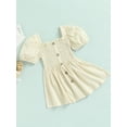 thumbnail image 3 of Liacowi Little Girls Puff Short Sleeve Dress Fashion Solid Color Square Collar Button A-line Dress, 3 of 8