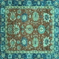 thumbnail image 1 of Ahgly Company Machine Washable Indoor Square Oriental Turquoise Blue Traditional Area Rugs, 5' Square, 1 of 4