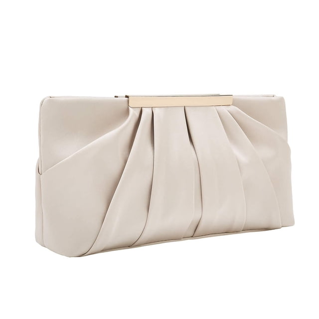 Charming Tailor - Bolso de noche de embrague elegante plisado de satén formal, bolso simple y elegante para mujer, Champán, M
