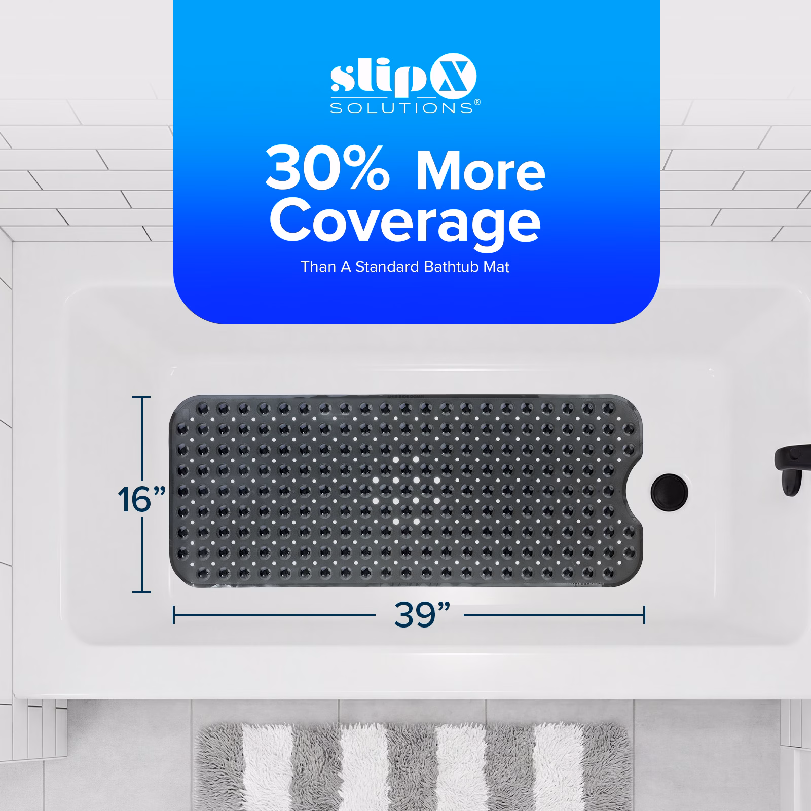 thumbnail image 6 of SlipX Solutions Bathtub Mat Non Slip 39 x 16, Extra Long Bathroom Shower Mat, Suction Cups, 6 of 8