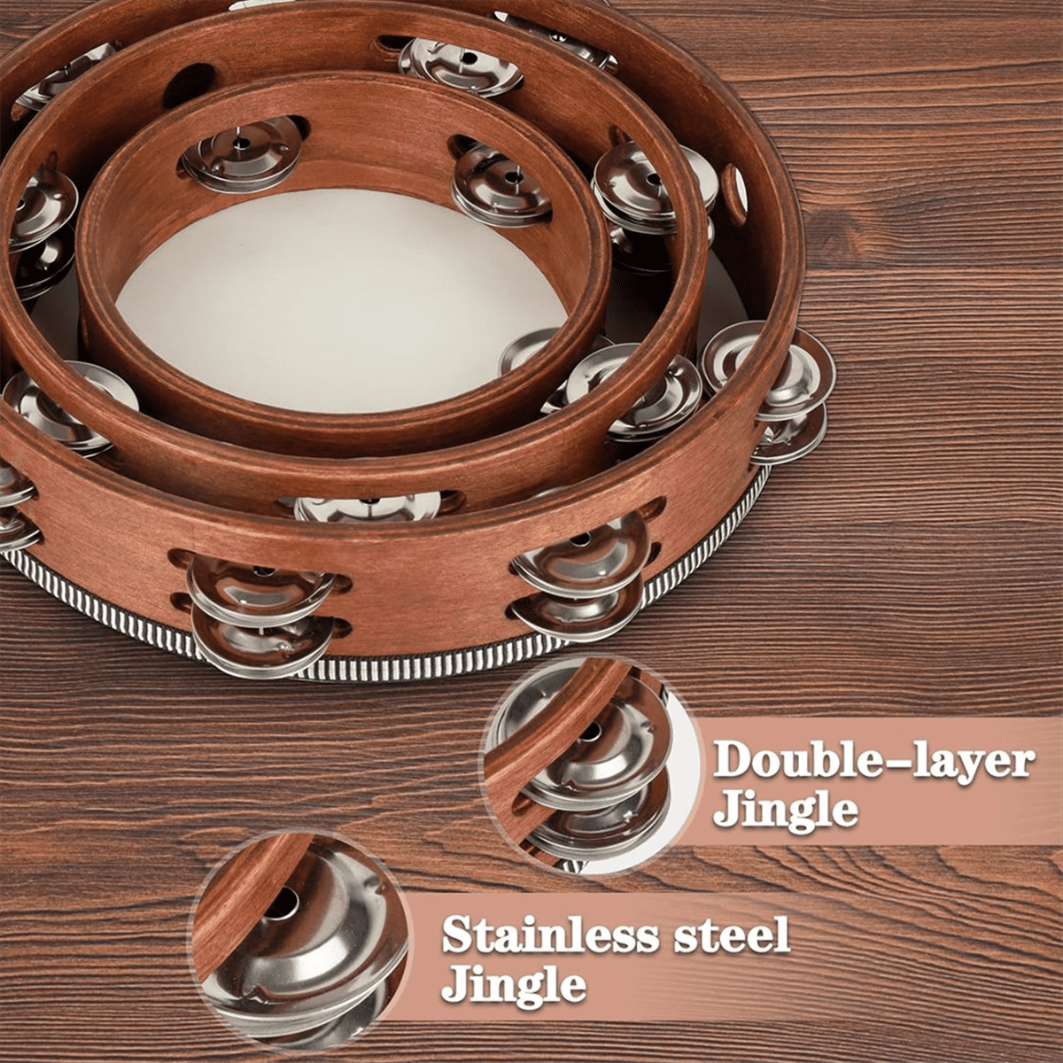 3 PCS Wooden Hand Held Percussion Tambourine , Tambourines Musical Instrument for , Wedding, , Dance