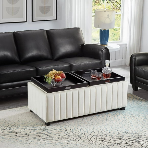 45-Inch Wide Contemporary Square Cube Storage Ottoman Bench Versatile Use for Living Room, Bedroom End of Bed, and Entryway, Soft Upholstered Foot Rest with Large Storage Space