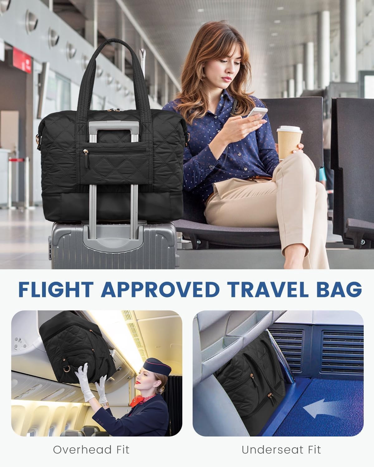 LOVEVOOK Travel Duffle Bag, Lightweight Weekender Bags for Women with Shoe Compartment, Puffer Gym Bag Personal Item Travel Bag, Quilted Overnight Bags and Hospital Bag for Labor and Delivery