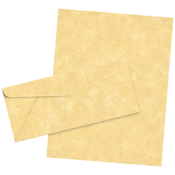 Matching 8.5 x 11" Paper & #10 Envelopes, Imitation New Champagne Parchment Finish – Great for Letters, Invitations, Business Documents | 24lb Text, 90 GSM | 50 Paper and 50 Envelopes Per Pack