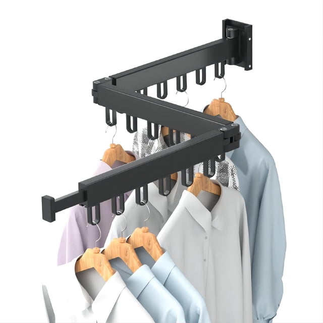 CHEHILL Tendedero de Ropa Plegable Retractil, Soportes Tendederos Extensible y Plegable Secado de la Ropa del Ahorro de Espacio Portátil, Incluye 18x Ganchos a Prueba de Viento (3 Varillas)