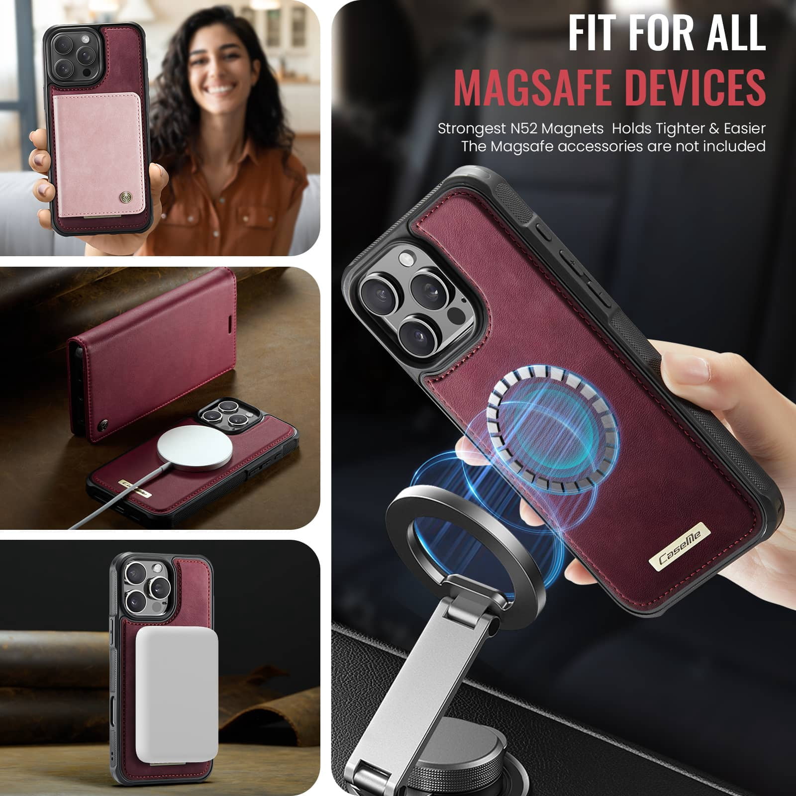 Magnetic 2 in 1 Magsafe Detachable Wallet Case for iPhone 16 Pro Max with Card Holder Women Men, Retro PU Leather【RFID Blocking】Kickstand Shockproof Cover