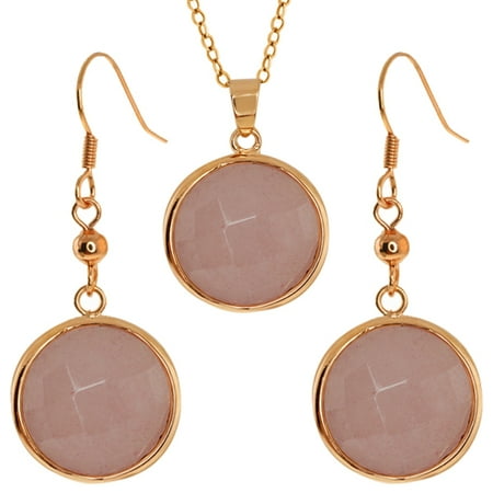 Stunning Faceted Pink Color Jadelite 18MM Round Dangle Earrings and Pendant Set