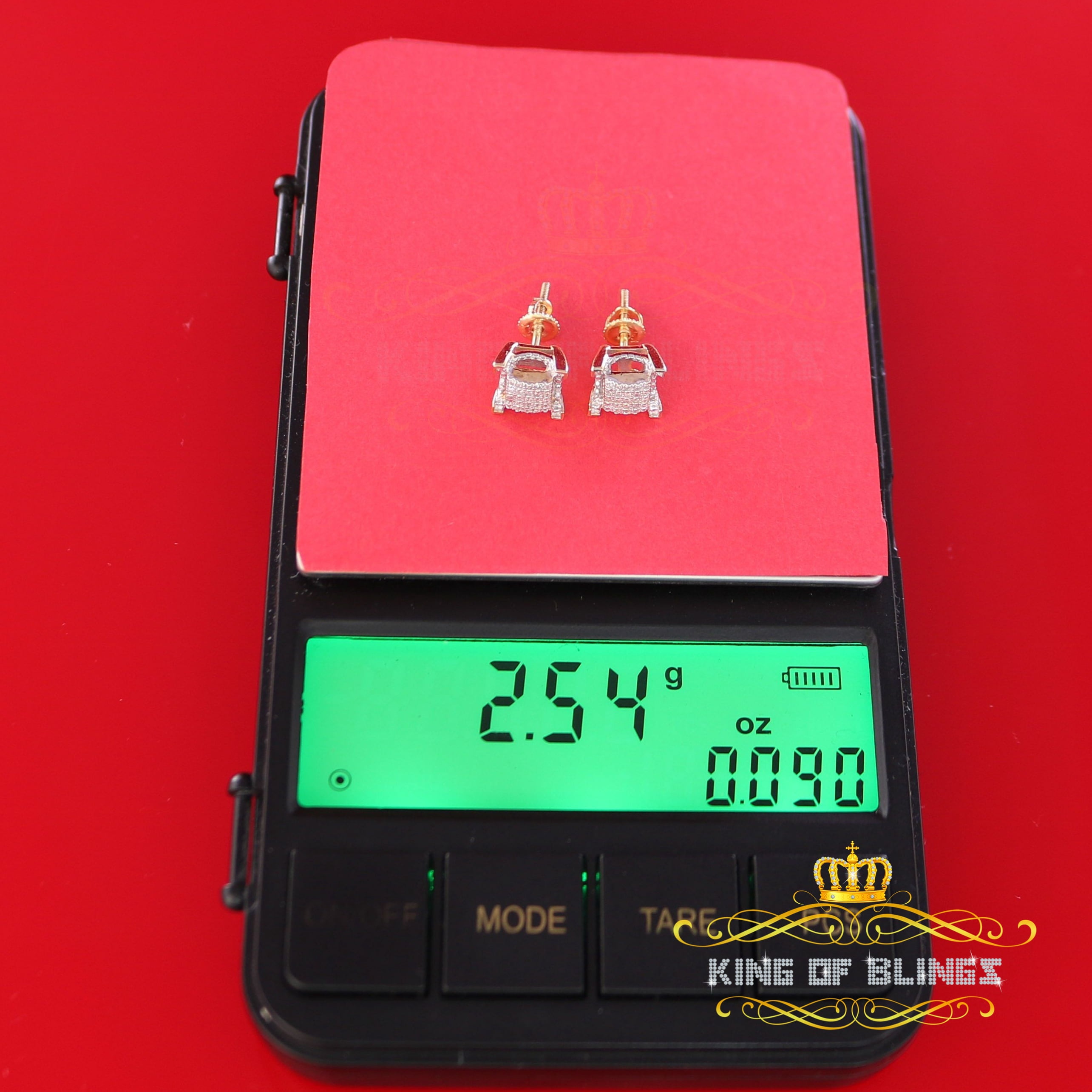 King of Bling's 10K Real Yellow Gold with 0.15CT Real Diamond Men's/Women's stud Square Earrings
