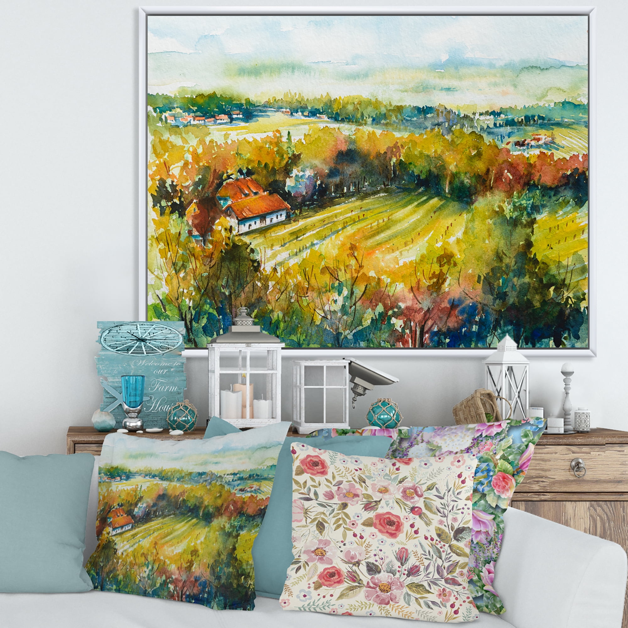 Designart 'Autumn Rural Landscape' Country Framed Canvas Wall Art Print