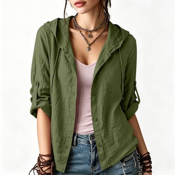 Abomasnow Roll Up 3/4 Sleeve Hoodies for Women Lightweight Button Down Business Shirts UPF 50 UV Sun Protection Outdoor Shirts