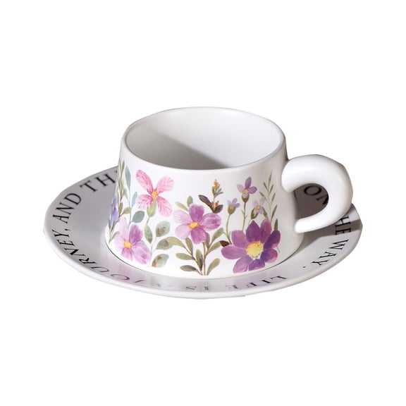 erfcxs 8.5oz Chinese Floral Ceramic Coffee Cup Set With Retro Style Floral Coffee Cup White Orange Blooms.
