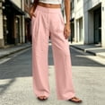 thumbnail image 2 of Linen Pants for Women Ihhxva Relaxed Fit Elastic Waist Solid Color Fashion Adjustable with Pockets Beach Work Outdoor Trousers S-2XL, 2 of 9