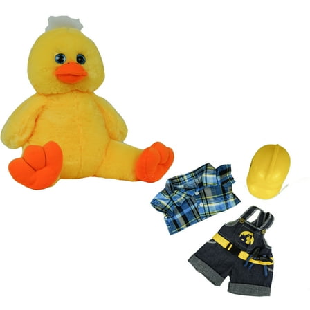 Puddles the Duck Eco-Friendly 16 Inch Stuffed Animal with Construction Worker Outfit & Hardhat - Soft Plush Toy for Kids 3 