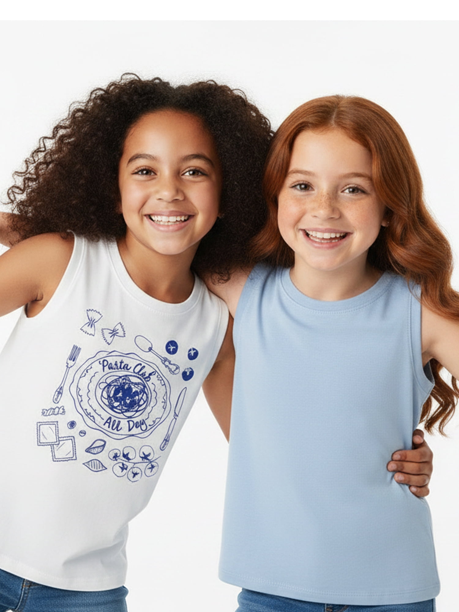 Wonder Nation Girls Pasta Club Graphic Tank Top, 2-Pack, Sizes 4-16 Plus