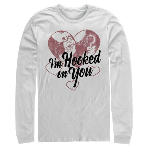 Men's Peter Pan Valentine's Day Captain Hook I'm Hooked on You  Long Sleeve Shirt White X Large