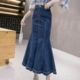 thumbnail image 4 of Women's Stretchy Denim Midi Skirt - High Waist Fishtail Bodycon Skirt, Button Closure, S-XXL, 4 of 4