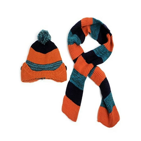 - Kid’s Knitted Striped Beanie Hat and Scarf Winter Set