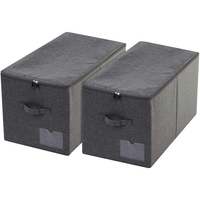 Lot de 2, Bacs de Rangement Pliables pour Garde-Robe avec Couvercle Anti-Poussière, Noir Gris