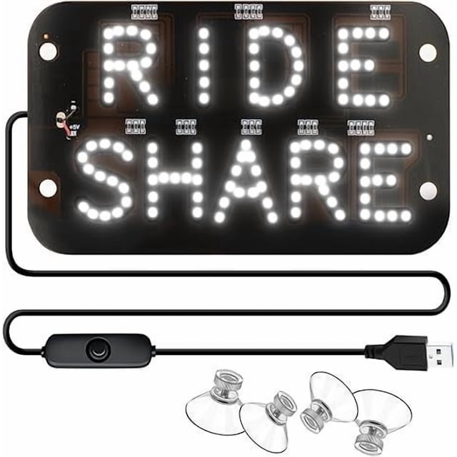 LED Light Sign for Car 7.5 in x 4.5 in Windshield-Mount RGB Display with Suction Cups and 5 V USB Power