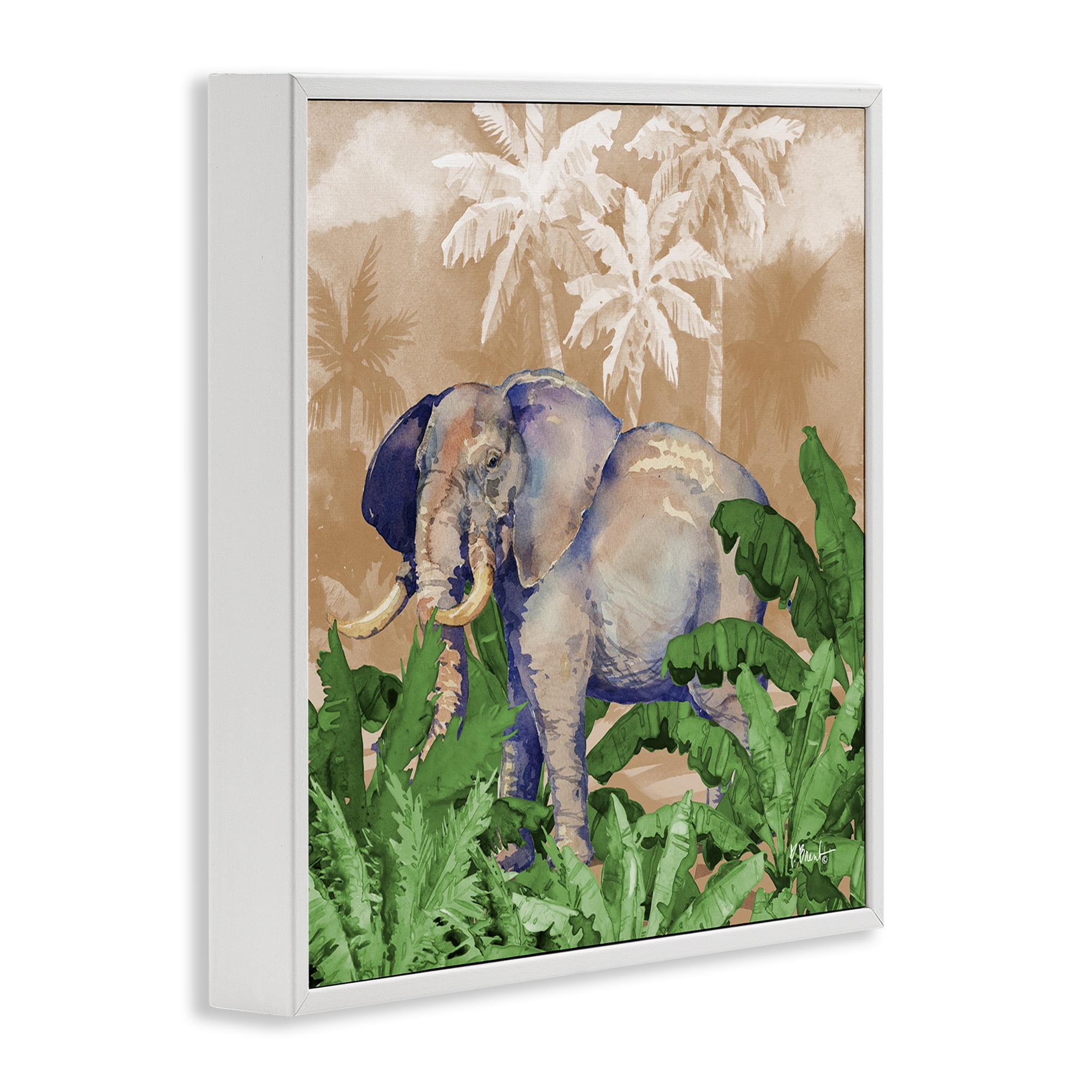 Stupell Industries Jungle Life Elephant Animals & Insects Painting White Framed Art Print Wall Art, 24 x 24