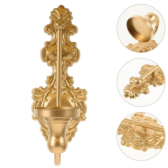FELTECHELECTR 1Set Golden Iron European Style Wall Candle Sconce Holder For Home And Office Decor 9.0x4.9x3.5in