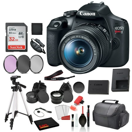 Canon EOS Rebel T7 Digital SLR Camera with 18-55mm Lens (2727C002) Professional package deal Bundle 'SanDisk 32gb SD Card + 3PC Filter Kit + 57' Tripod + MORE