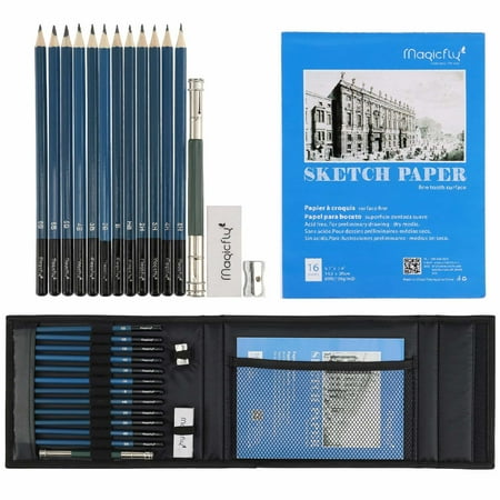 Pencil Charcoal Drawings - Magicfly 17 Pcs Sketch Pencils Set, Professional Art Sketching Pencils Set Fine Point Lead Graphite & Charcoal Pencils for Artist Drawing Shading