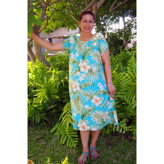 Hibiscus Full Length Muumuu / Blue ＆ Red