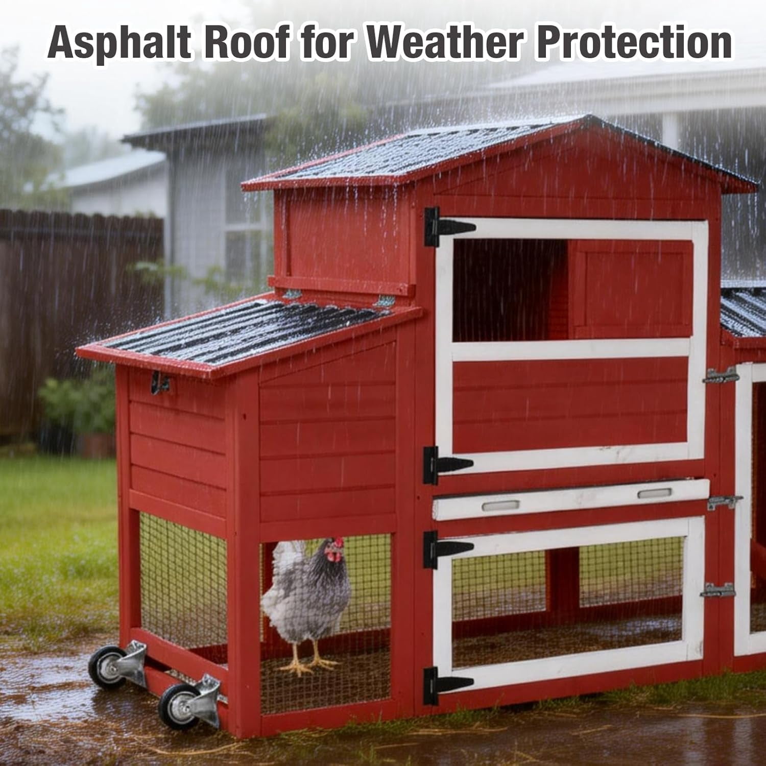 Aivituvin 83" Large Chicken Coop for 4-6 Chickens, Mobile Hen House Outdoor Wooden Poultry Cage with Wheels Nesting Box Run, Red