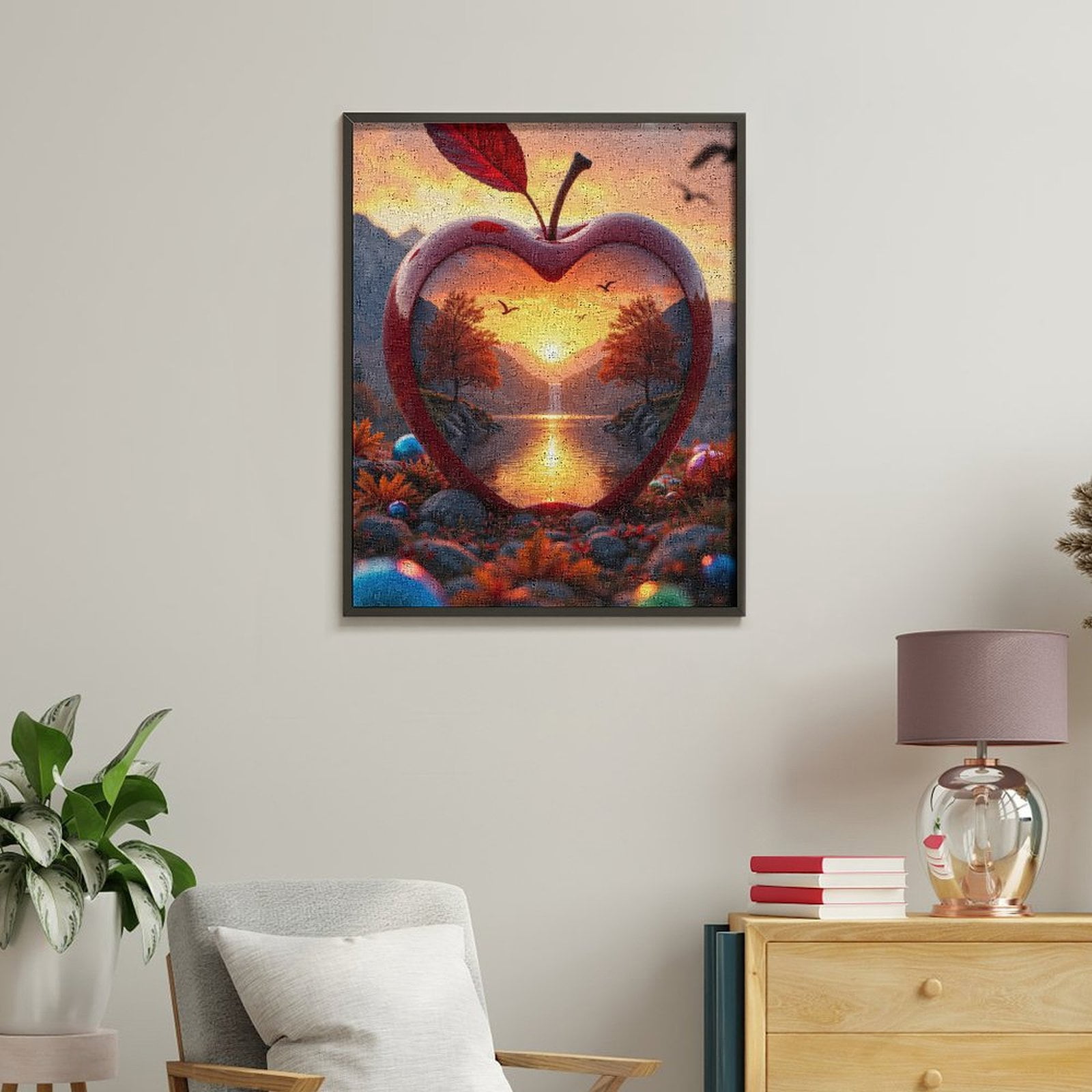 Paint By Numbers Kit for Adults Beginner - Sunset Lake Heart Reflection Fantasy DIY Canvas Painting Kits for Adults, Frameless Paint By Number for Adults for Home Wall Decor 16x20 Inch