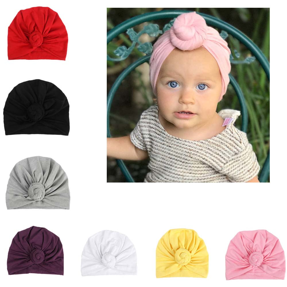 Udobuy 7 Pcs Headband Updated Version Baby Hat Newborn Baby Girl Soft Cute Turban Knot Rabbit Hospital Hat 