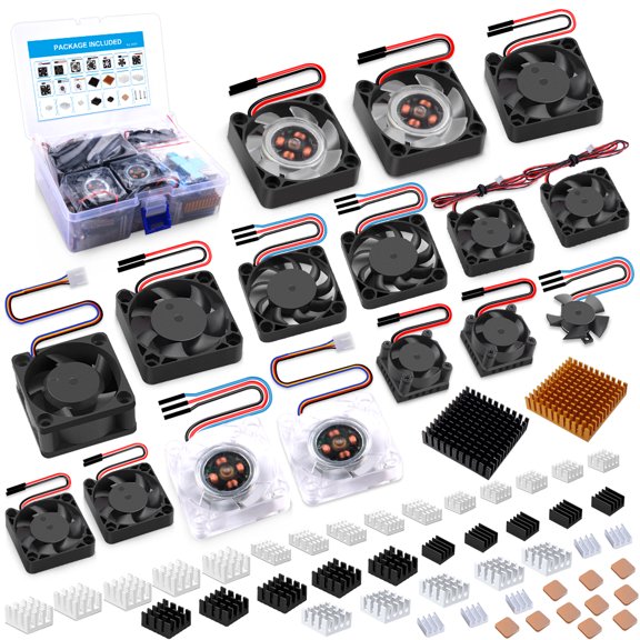 52Pi Heatsink Fan Kit for Raspberry Pi, Cooler Fan Heatsink Set with PWM Speed Control Fan for Cooling Raspberry Pi 4, Pi 3 B+, Pi 3 B, Pi 2, Pi B+, Pi Zero/Zero W and Jetson Nano, RockPi
