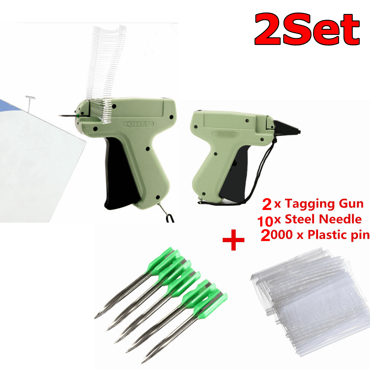 2 Garment Price Label Tag Tagging Guns with 2000 Barbs and 2 extra Needles 