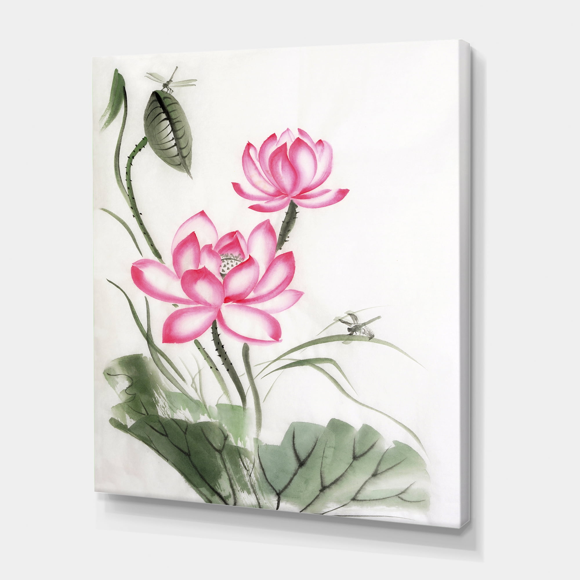 Designart ' The Dragonfly and Lotus I ' Traditional Canvas Wall Art Print