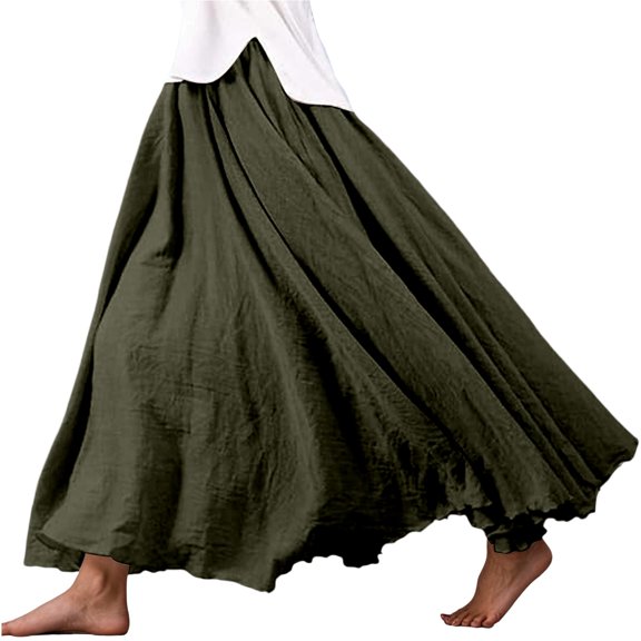 Landzoo One Women's Stretchy Waist Flowy Midi Skirt For Daily Wear Vacation Dance Comfortable Elastic High Waist Long Skirt Basic Solid Color Casual Boho Skirt Beautiful Stylish Women's Skirt