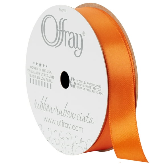 Offray Ribbon, Single Face Satin Ribbon, Torrid Orange, 5/8" x 18 feet, Polyester Ribbon, 1 Each