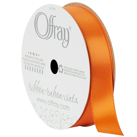 Offray Ribbon, Torrid Orange 5/8 inch Single Face Satin Polyester Ribbon, 18 feet
