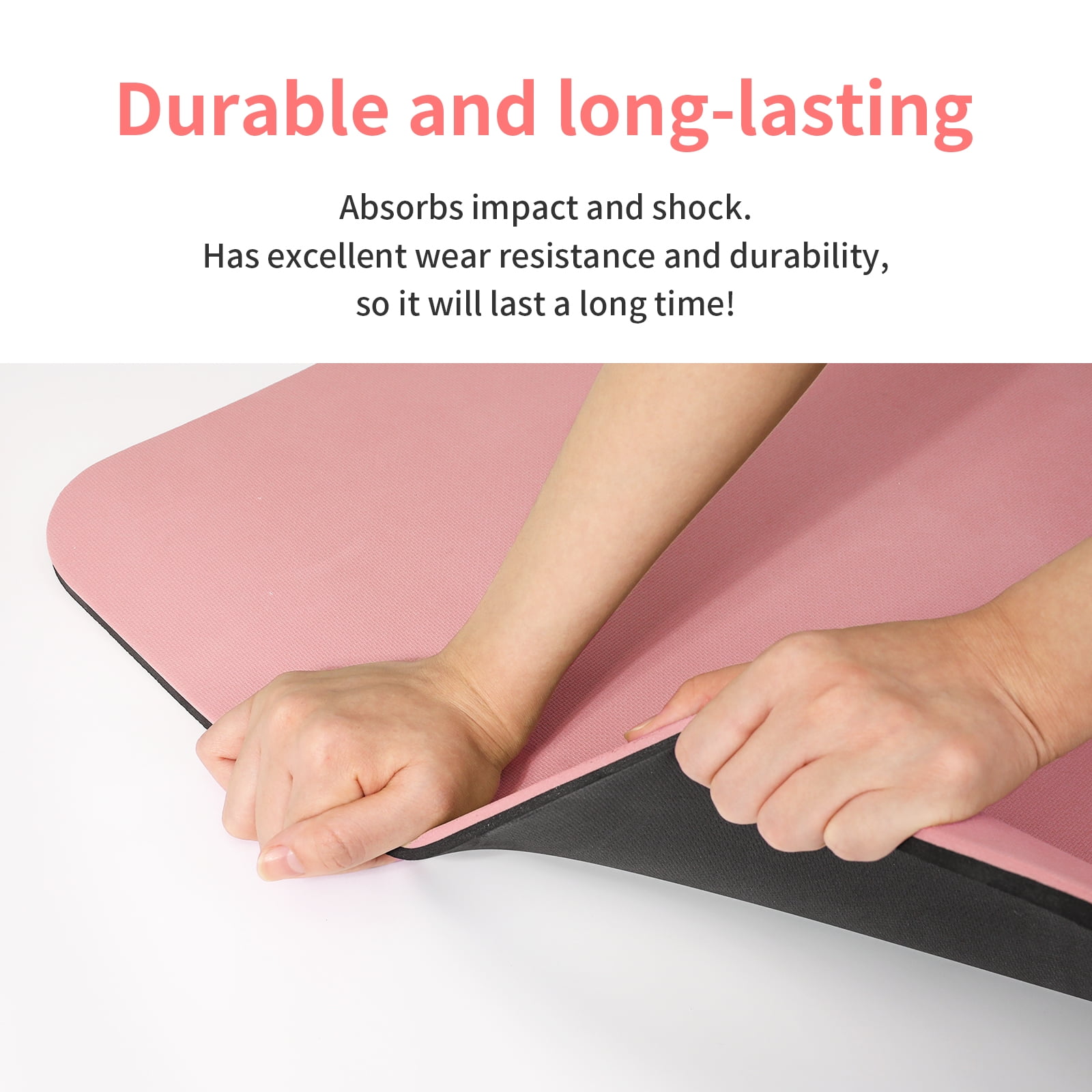 4W 10mm Thick Pink Yoga Mat- TPE Non-Slip Exercise Mats with Strap for Home Workout/Pilatesfor Women Men72"×26"(Pink+Black)