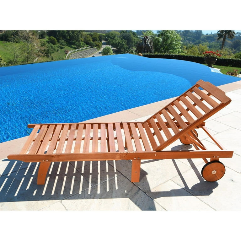 VIFAH V255 Malibu Outdoor Wood Folding Sunbathing Chaise Lounge